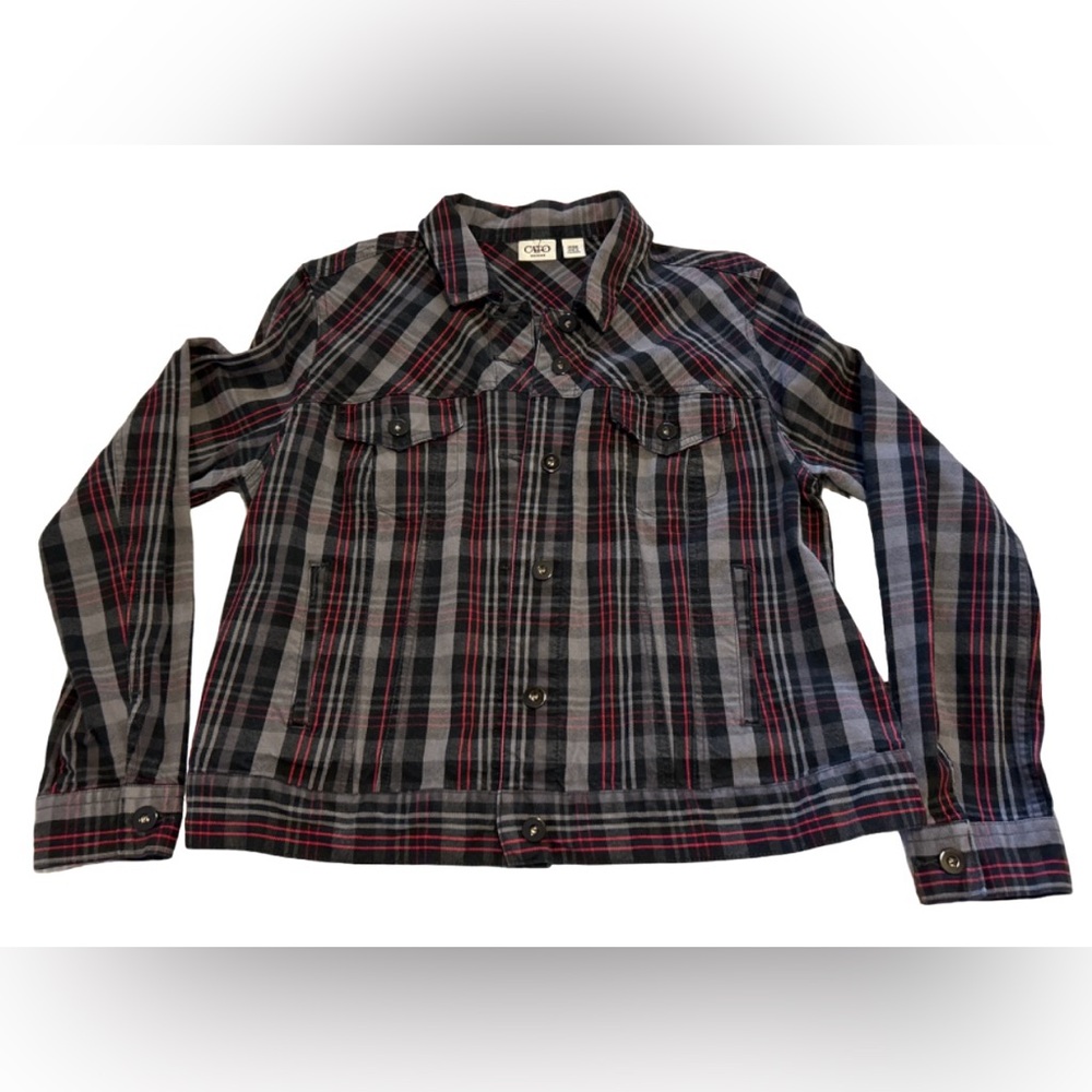 Cato Black Red and Gray Plaid Jean Jacket - Size 14/16W